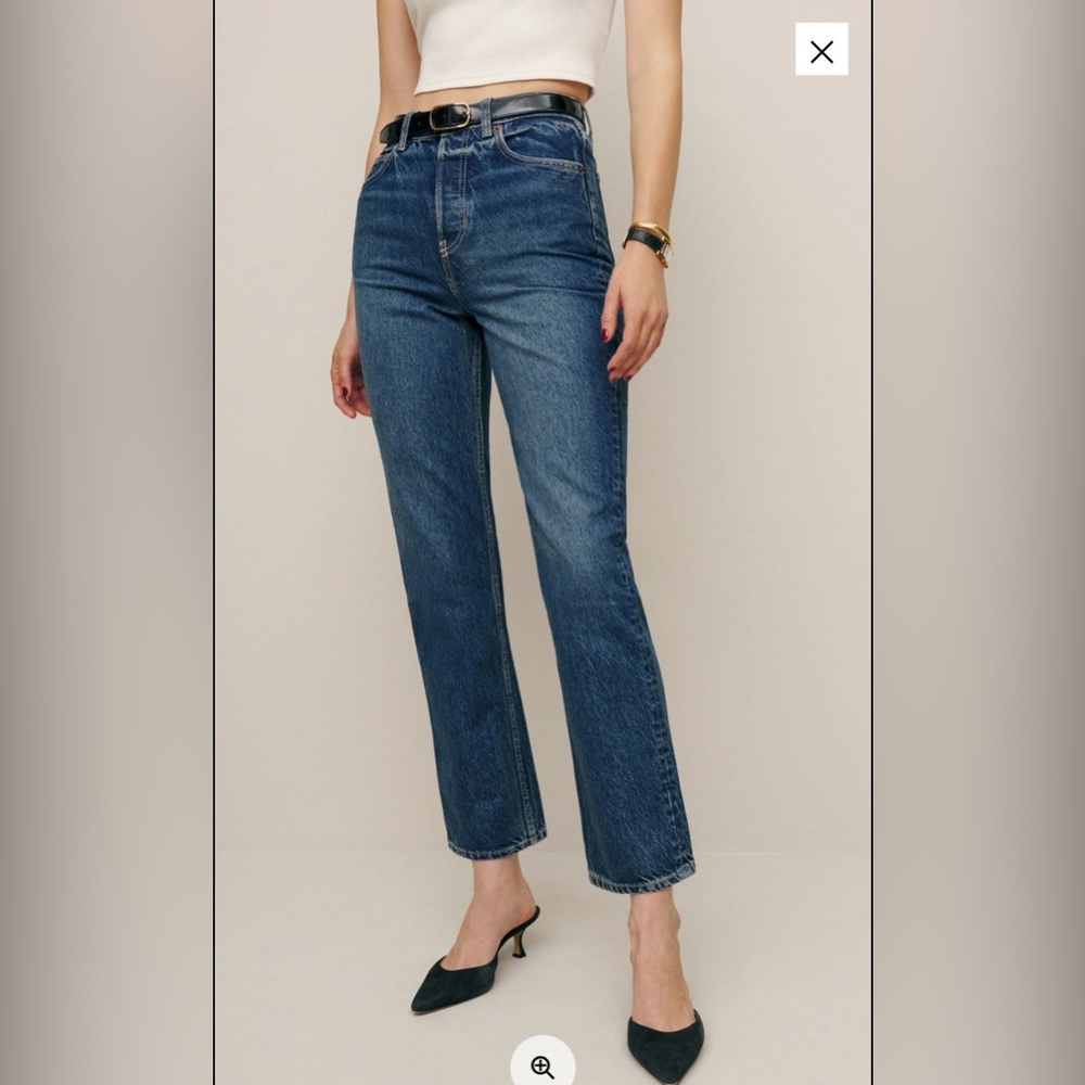 Reformation Cynthia High Rise Straight Cropped Jeans Blue - Size 30